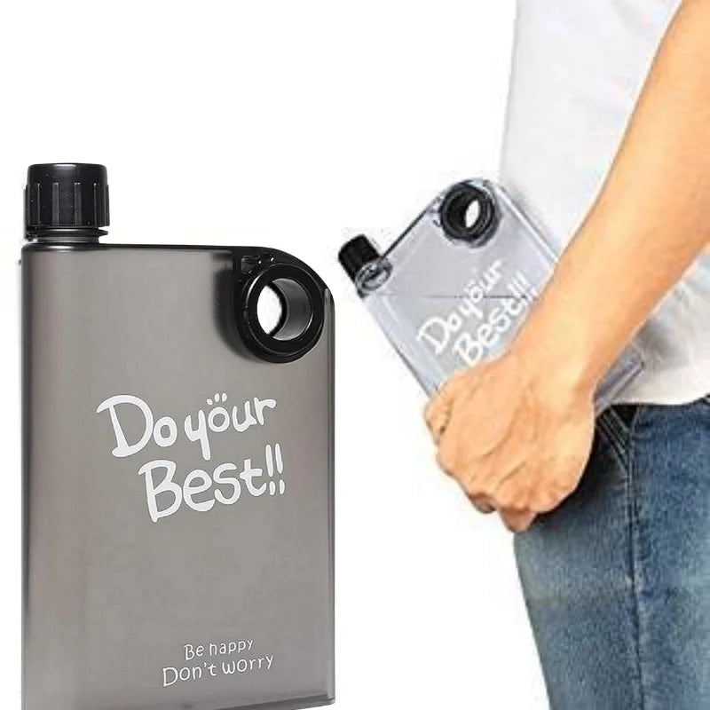 Black Ultra Slim Notebook Style Water Bottle 38ml | Portable Memo Bottle for Travel, School & Office