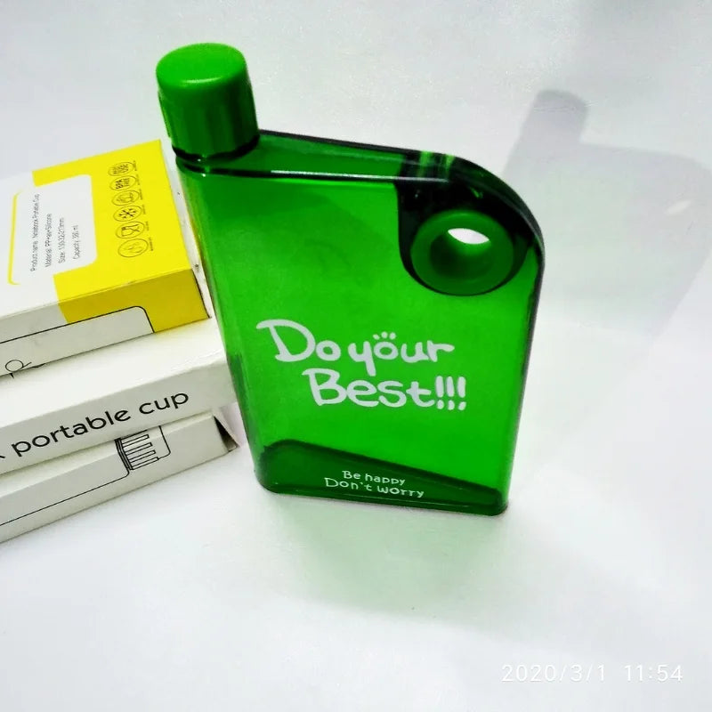 Green Ultra Slim Notebook Style Water Bottle 38ml | Portable Memo Bottle for Travel, School & Office