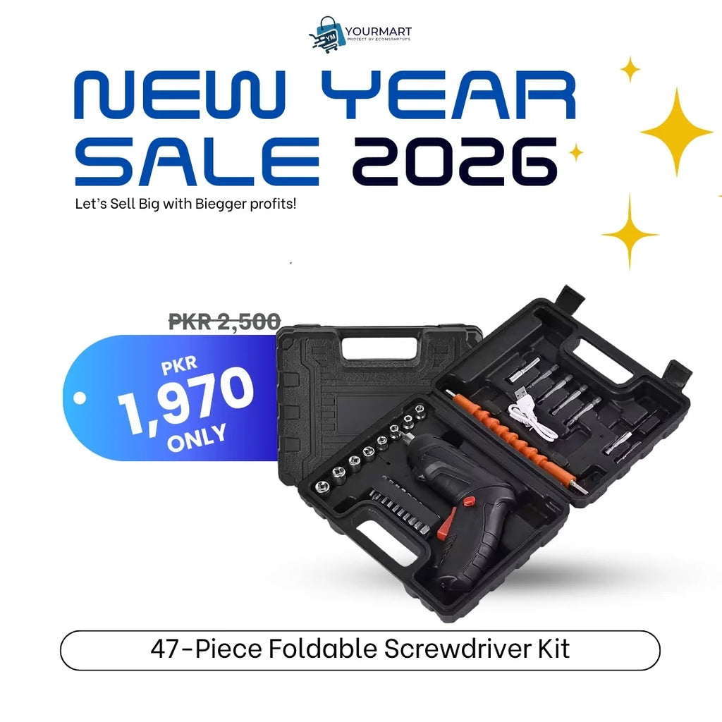 47-Piece Foldable Wireless Electric Screwdriver Kit with Adjustable Torque & USB Charging