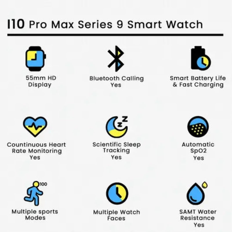 i1 Pro Max Smart Watch Series 9 | Bluetooth Calling, 2.19" HD Display, Fitness & Health Tracker