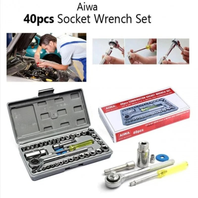 4pcs Aiwa Socket Wrench Tool Kit | Durable Stainless Steel Multi-Purpose Repair Set
