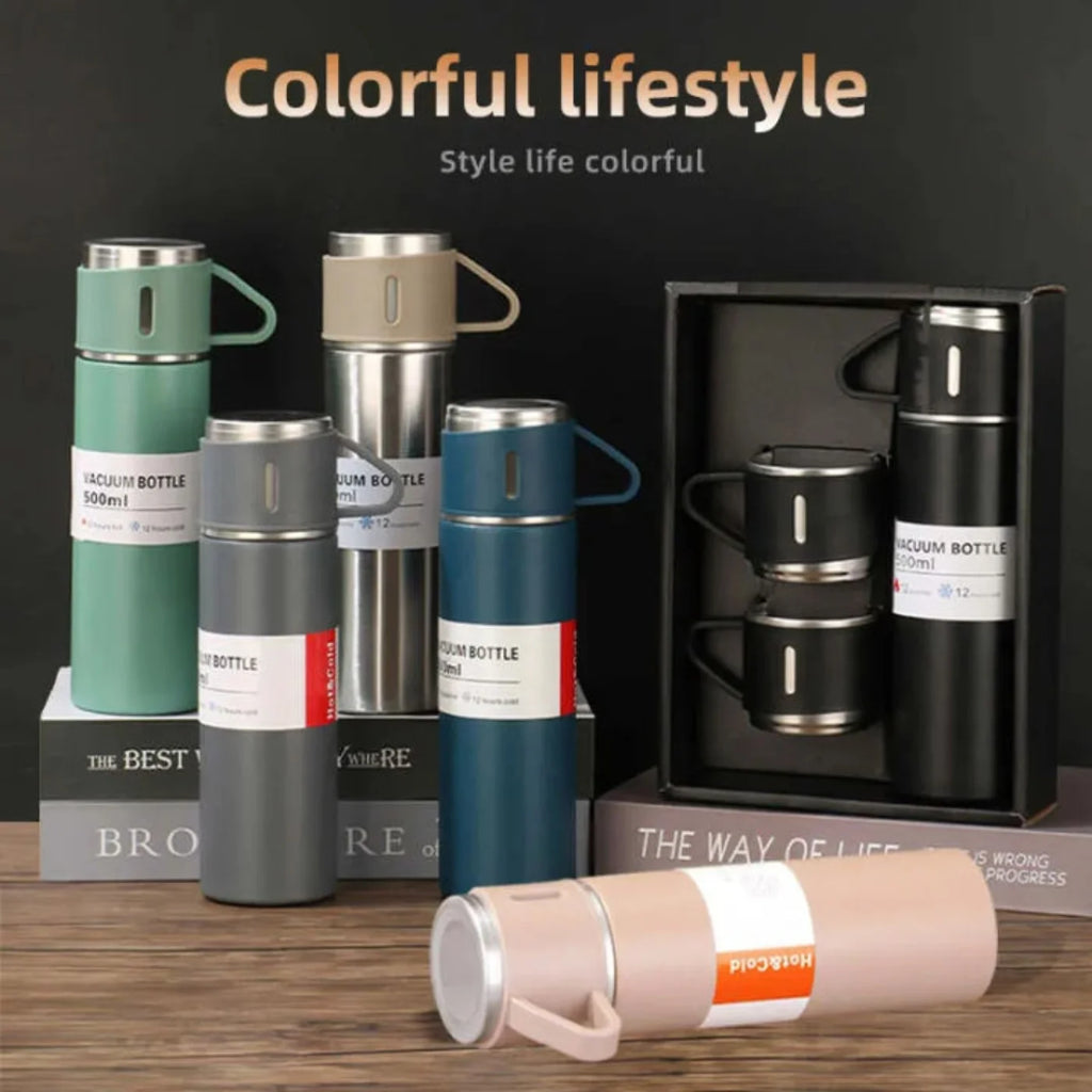 3 Cup 5ML Double-Layer Stainless Steel Vacuum Flask Set | Hot & Cold | Travel Thermos