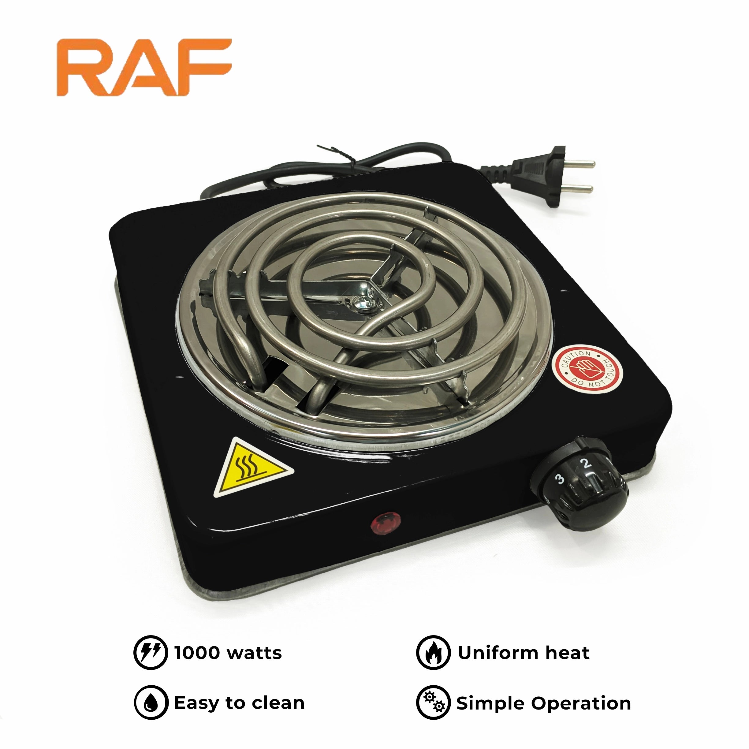 Black RAF R.81B Electric Stove Hot Plate and Cooker with 1W Power, Thermostat, and Uniform Heating