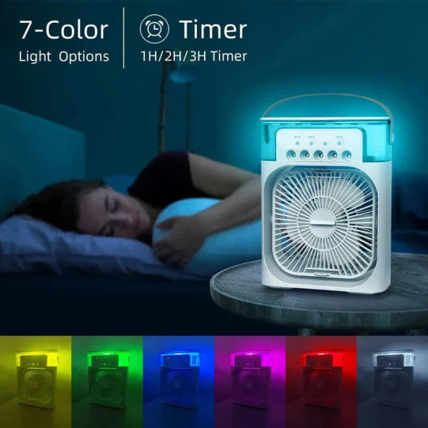 1 Inches | Large Size Portable Air Conditioner Fan | Usb Electric Fan With Led Night Light, Fine Mist Water, And Humidifier Function | Led Night Light Water Mist | Random Color