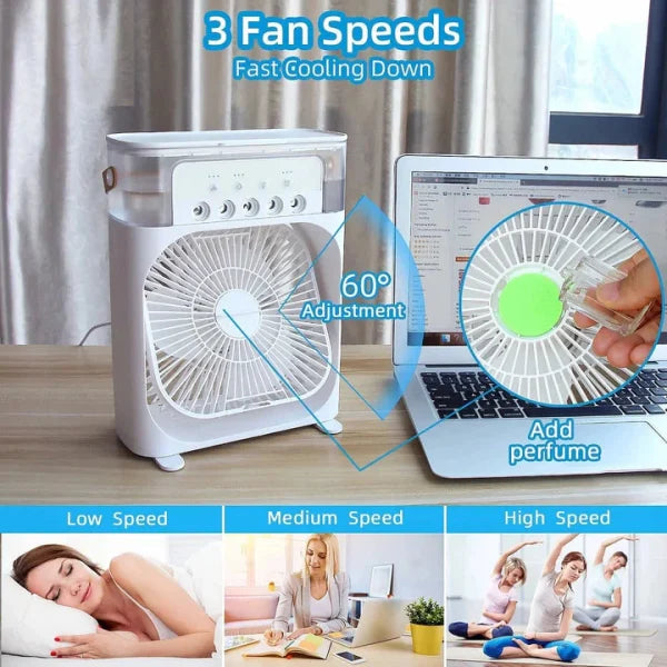 1 Inches | Large Size Portable Air Conditioner Fan | Usb Electric Fan With Led Night Light, Fine Mist Water, And Humidifier Function | Led Night Light Water Mist | Random Color
